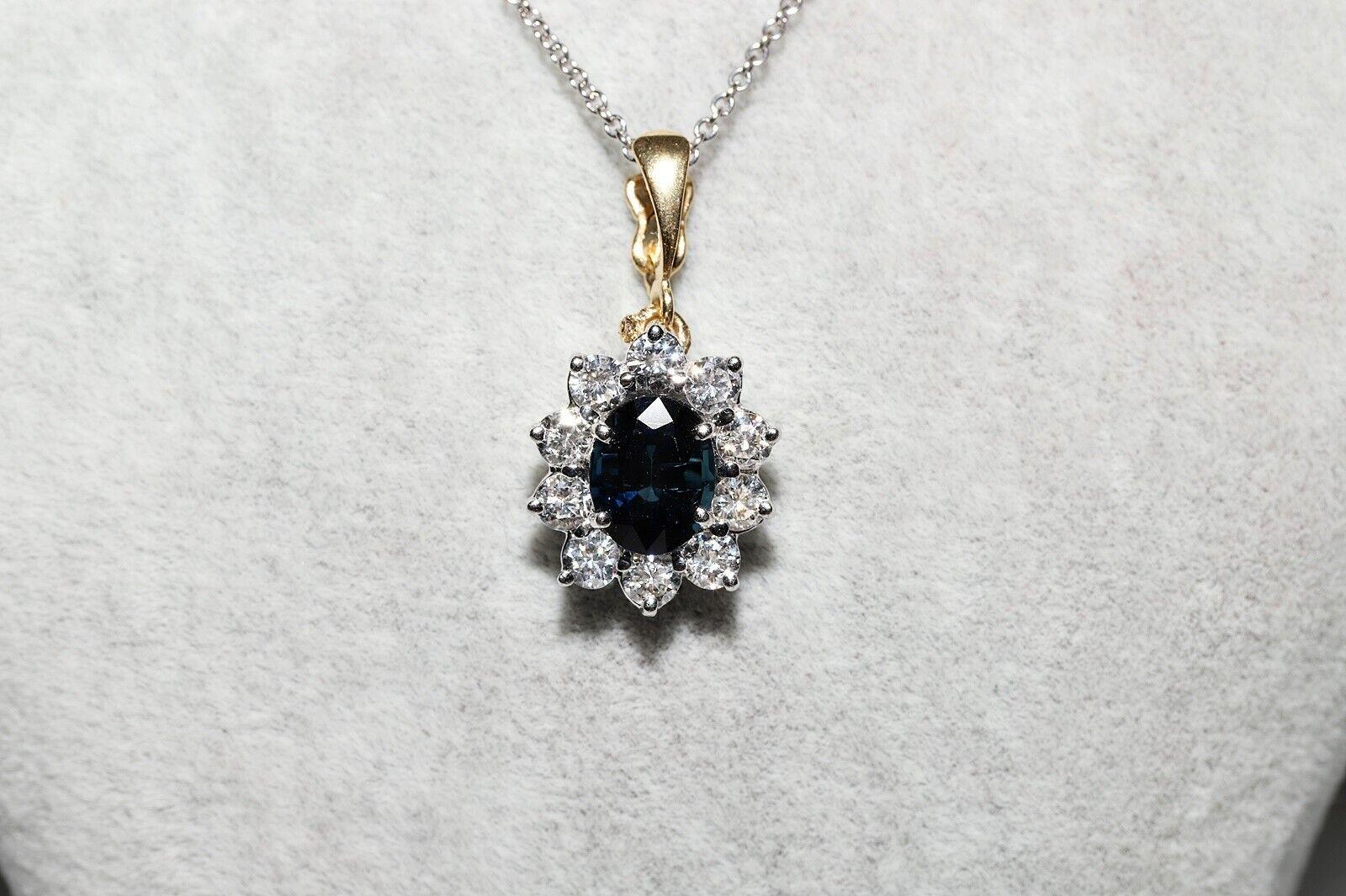 Brilliant Cut Vintage Circa 1980s 18k Gold Natural Diamond And Sapphire  Pendant Necklace For Sale