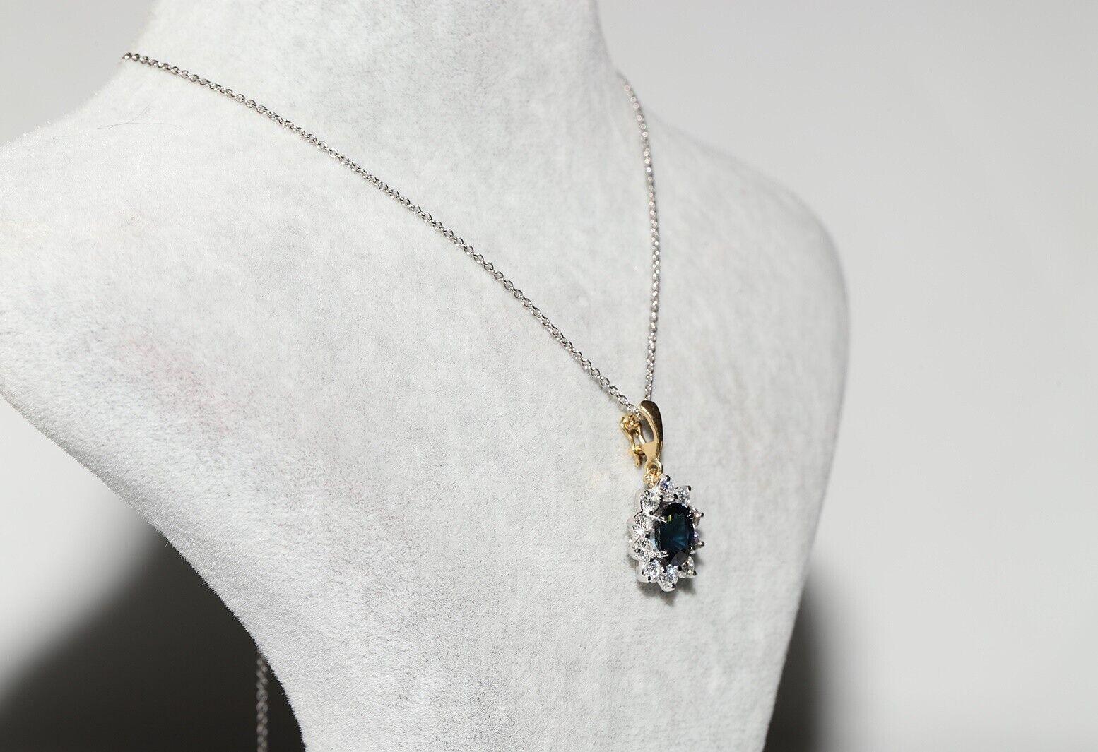 Vintage Circa 1980s 18k Gold Natural Diamond And Sapphire  Pendant Necklace In Good Condition For Sale In Fatih/İstanbul, 34