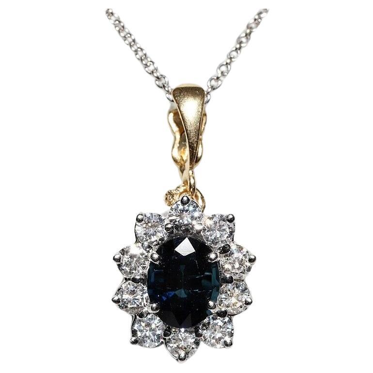 Vintage Circa 1980s 18k Gold Natural Diamond And Sapphire  Pendant Necklace For Sale