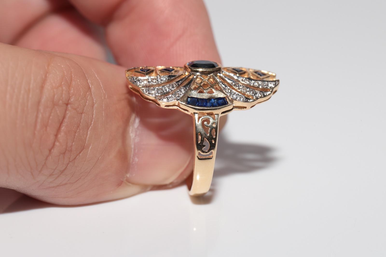 Anello con diamanti naturali e zaffiri in oro 18 carati CIRCA 1980 in vendita 6