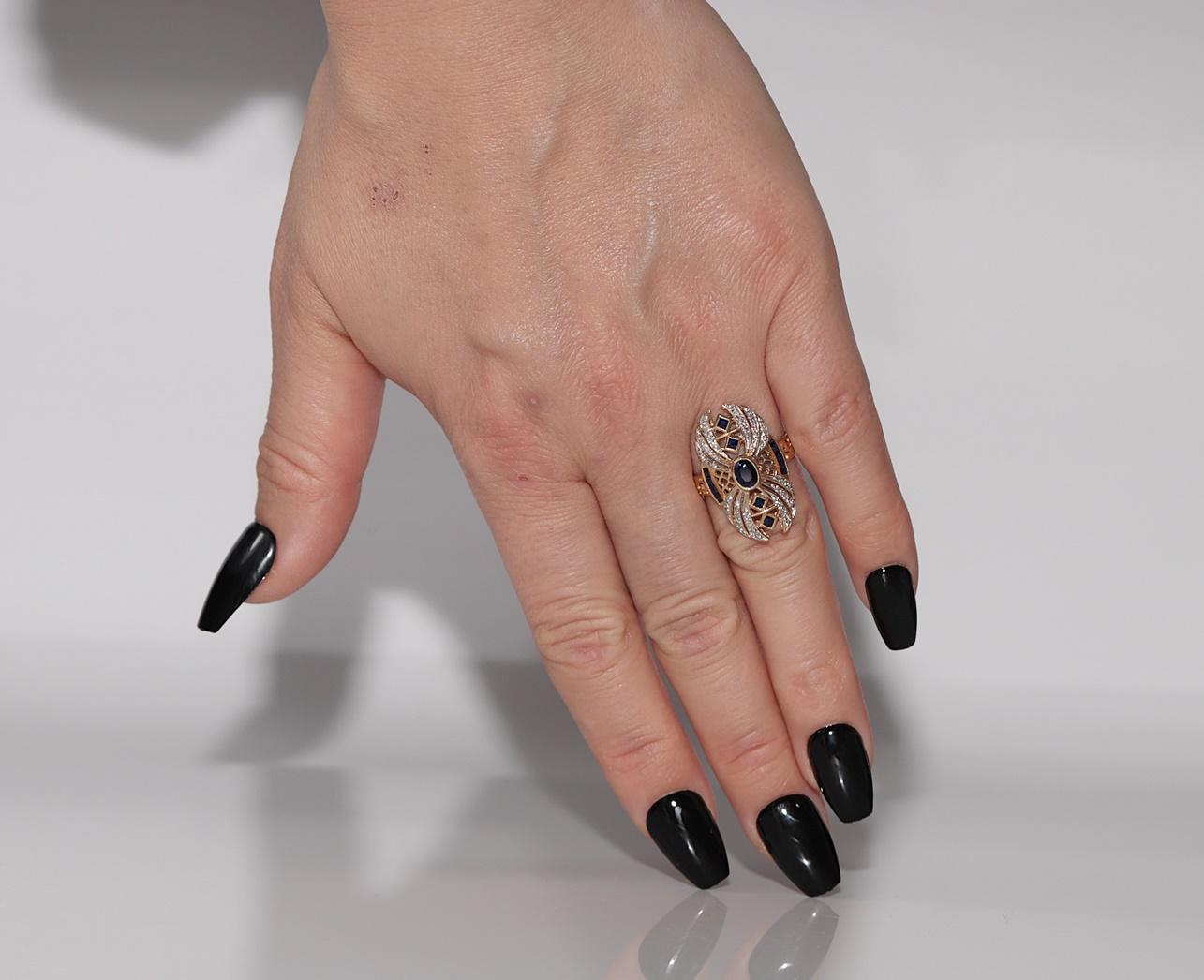 Anello con diamanti naturali e zaffiri in oro 18 carati CIRCA 1980 in vendita 7