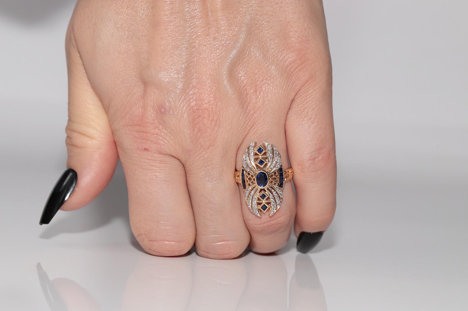 Anello con diamanti naturali e zaffiri in oro 18 carati CIRCA 1980 in vendita 8