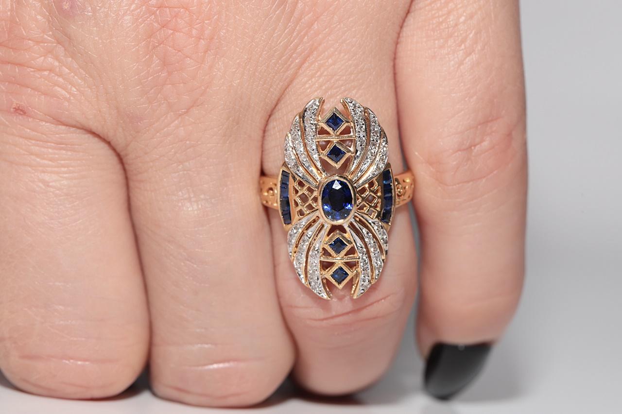 Anello con diamanti naturali e zaffiri in oro 18 carati CIRCA 1980 in vendita 9