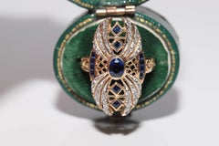 Vintage Circa 1980s 18k Gold Natural Diamond And Sapphire Ring