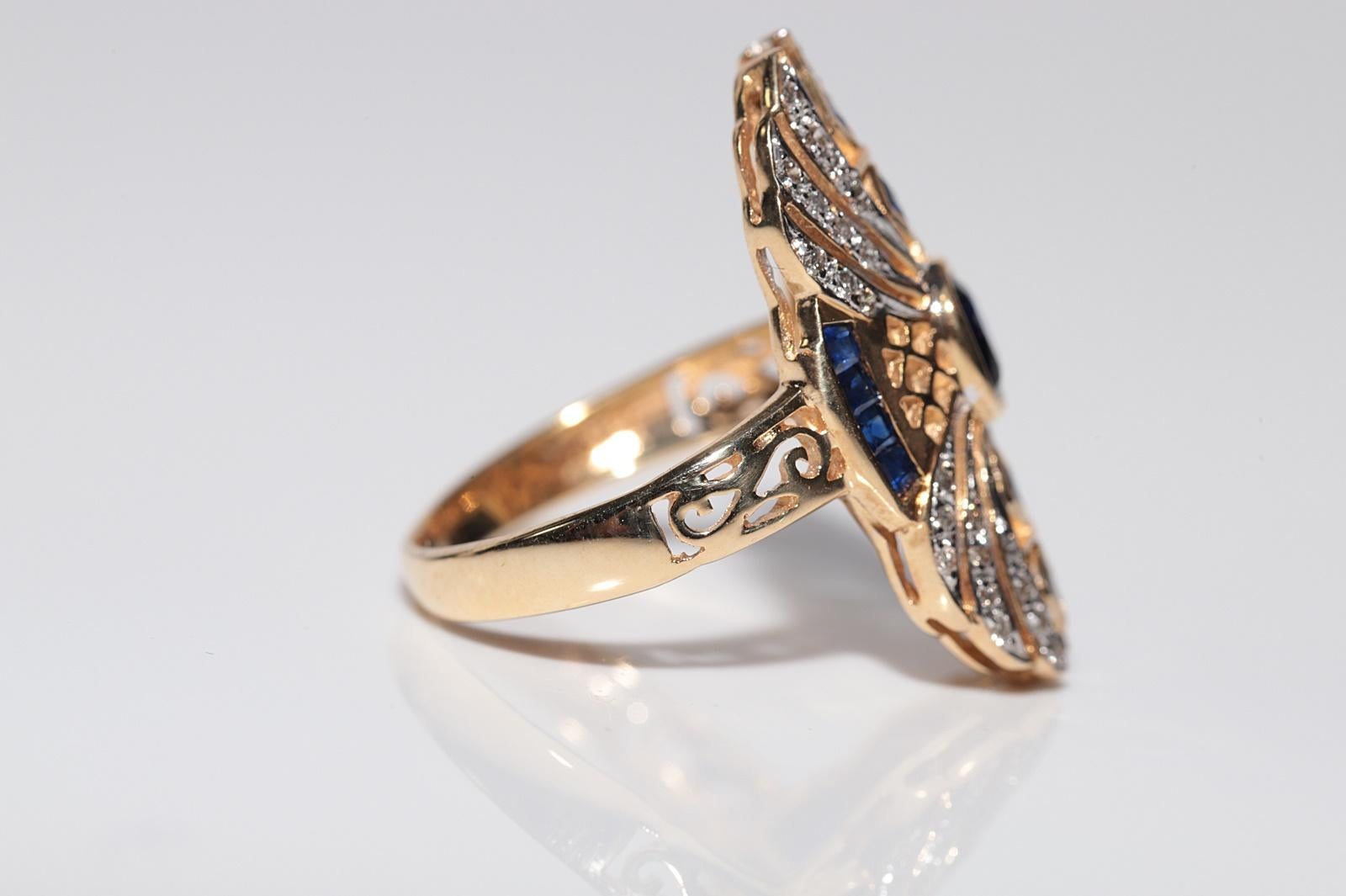 Anello con diamanti naturali e zaffiri in oro 18 carati CIRCA 1980 in vendita 1