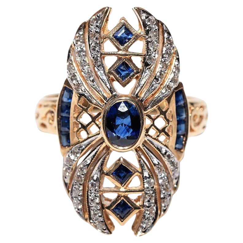 Bague vintage des années 1980 en or 18 carats avec diamants naturels et saphirs