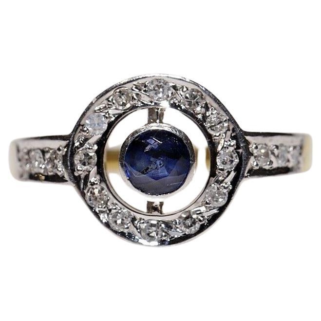 Vintage Circa 1980s 18k Gold  Natural Diamond And Sapphire Ring  For Sale