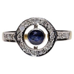 Vintage Circa 1980s 18k Gold  Natural Diamond And Sapphire Ring 