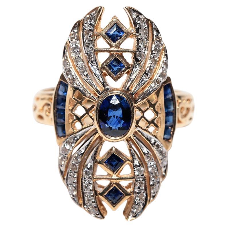 Vintage Circa 1980s 18k Gold Natural Diamond And Sapphire Ring