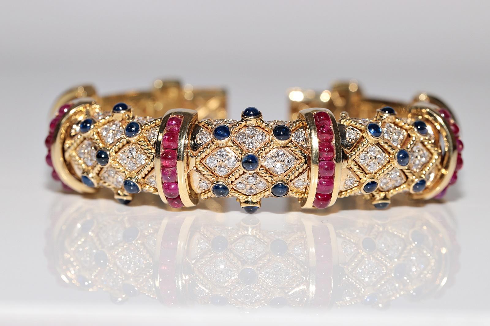 Bracciale Vintage CIRCA 1980 in oro 18k con diamanti naturali e zaffiri e rubino in vendita 4