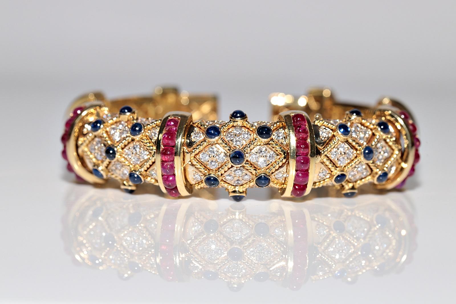 Bracciale Vintage CIRCA 1980 in oro 18k con diamanti naturali e zaffiri e rubino in vendita 5