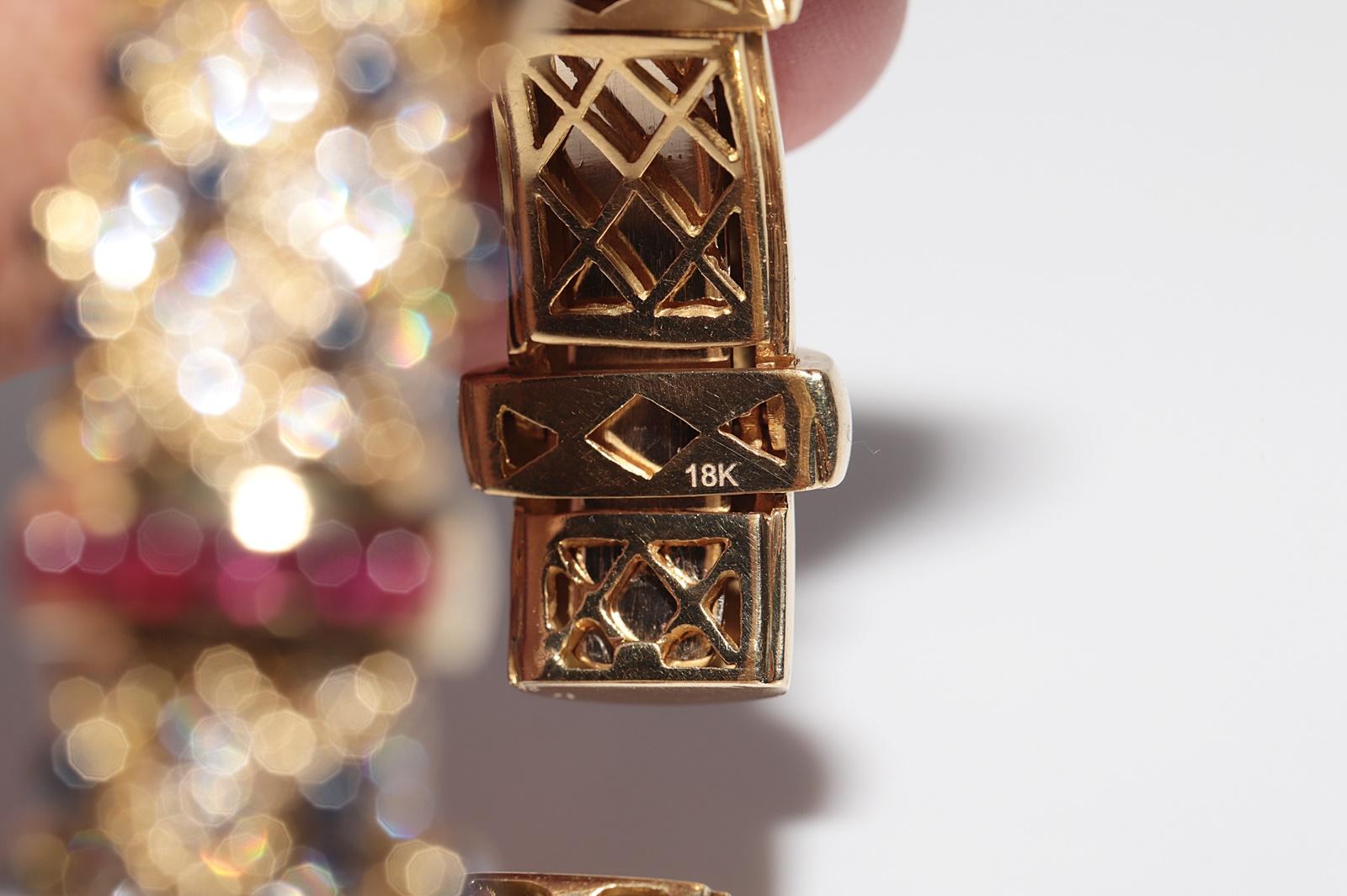 Bracciale Vintage CIRCA 1980 in oro 18k con diamanti naturali e zaffiri e rubino in vendita 11