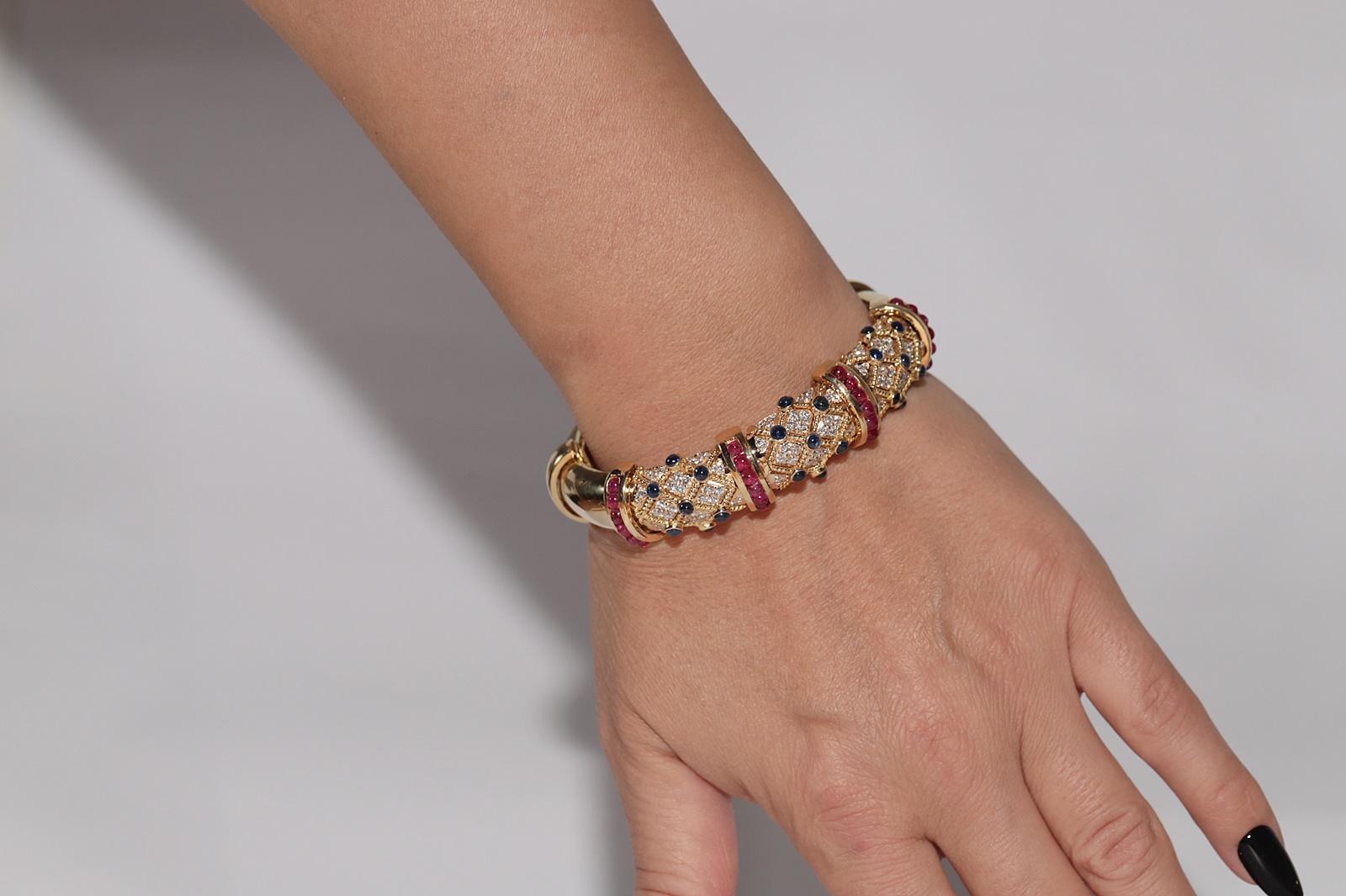 Rétro Bracciale Vintage CIRCA 1980 in oro 18k con diamanti naturali e zaffiri e rubino in vendita