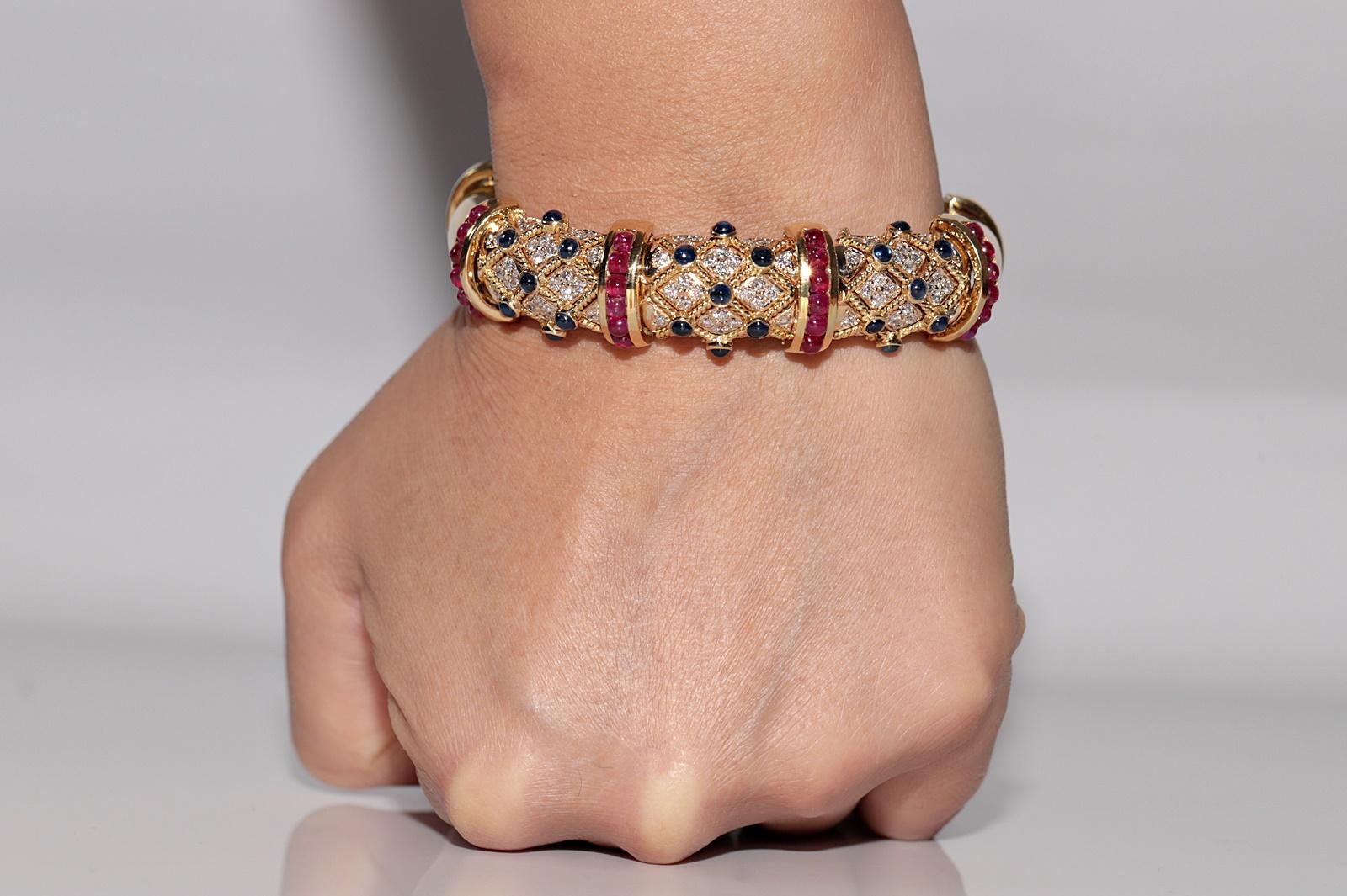 Taglio brillante Bracciale Vintage CIRCA 1980 in oro 18k con diamanti naturali e zaffiri e rubino in vendita