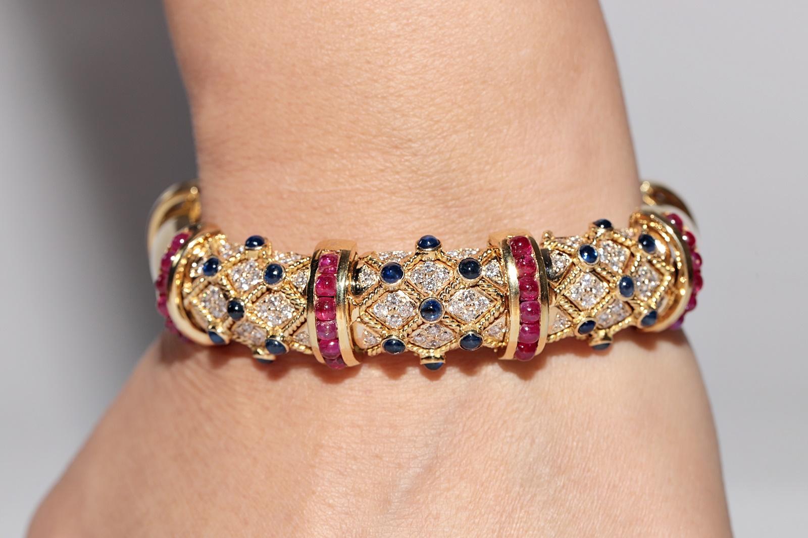 Bracciale Vintage CIRCA 1980 in oro 18k con diamanti naturali e zaffiri e rubino In condizioni buone in vendita a Fatih/İstanbul, 34
