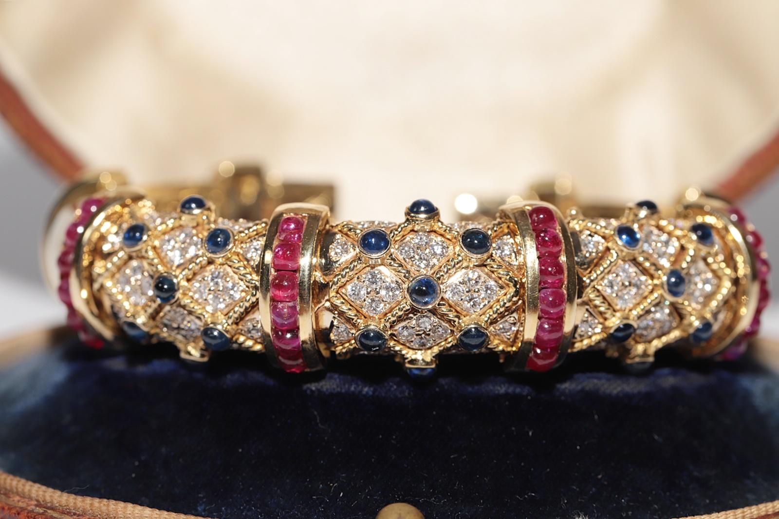 Bracciale Vintage CIRCA 1980 in oro 18k con diamanti naturali e zaffiri e rubino in vendita 2