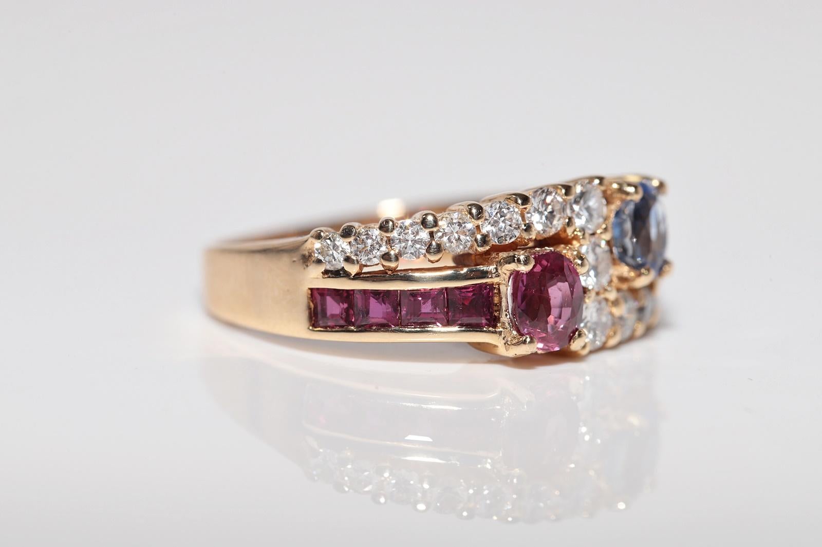 Vintage CIRCA 1980er Jahre 18k Gold natürlichen Diamanten und Saphir Rubin verziert Ring im Angebot 4