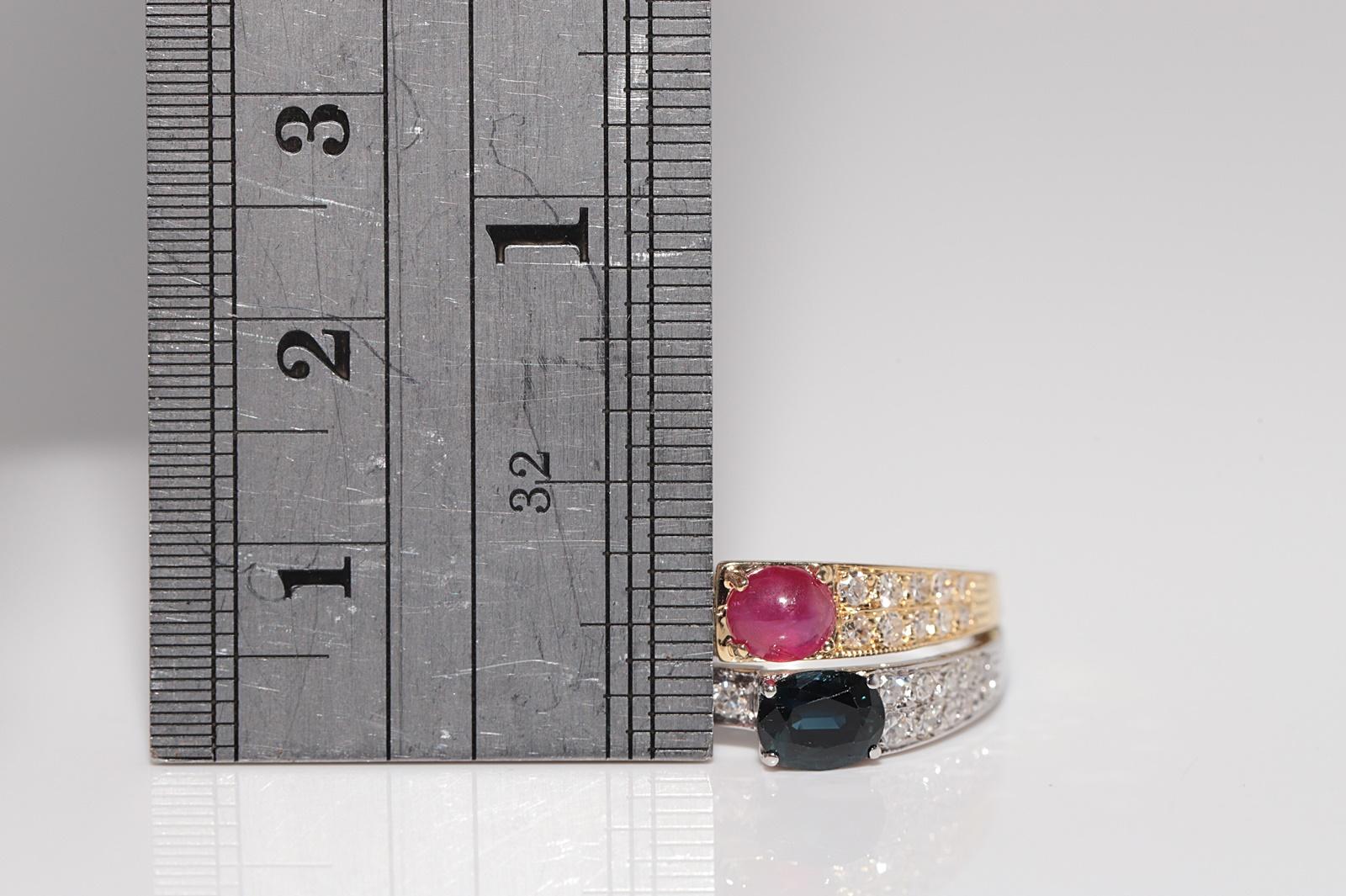 Vintage CIRCA 1980er Jahre 18k Gold natürlichen Diamanten und Saphir Rubin verziert Ring im Angebot 4