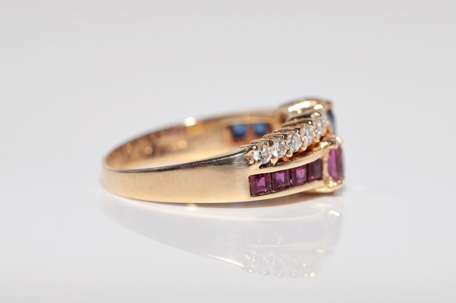 Vintage CIRCA 1980er Jahre 18k Gold natürlichen Diamanten und Saphir Rubin verziert Ring im Angebot 5