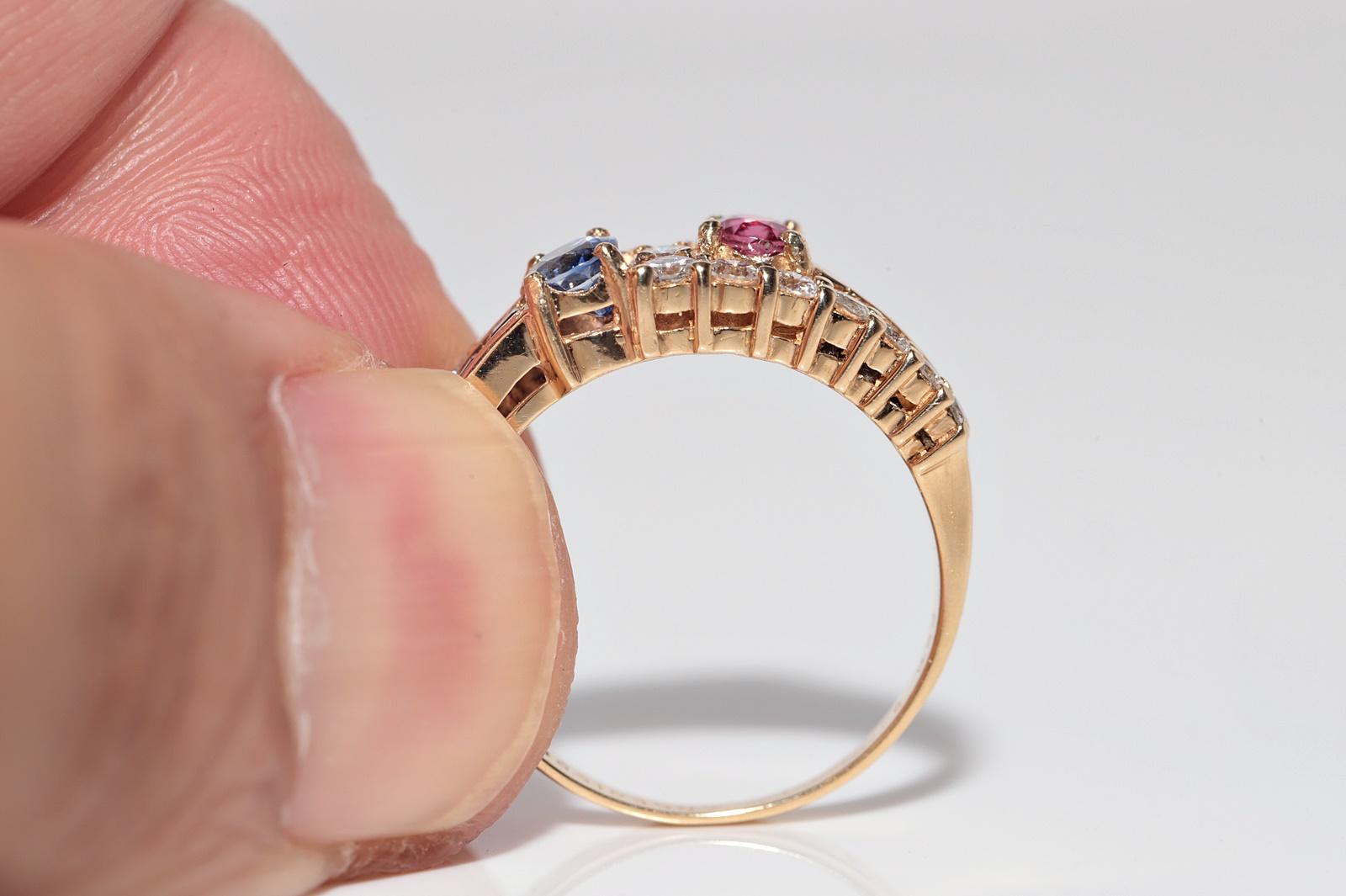 Vintage CIRCA 1980er Jahre 18k Gold natürlichen Diamanten und Saphir Rubin verziert Ring im Angebot 6