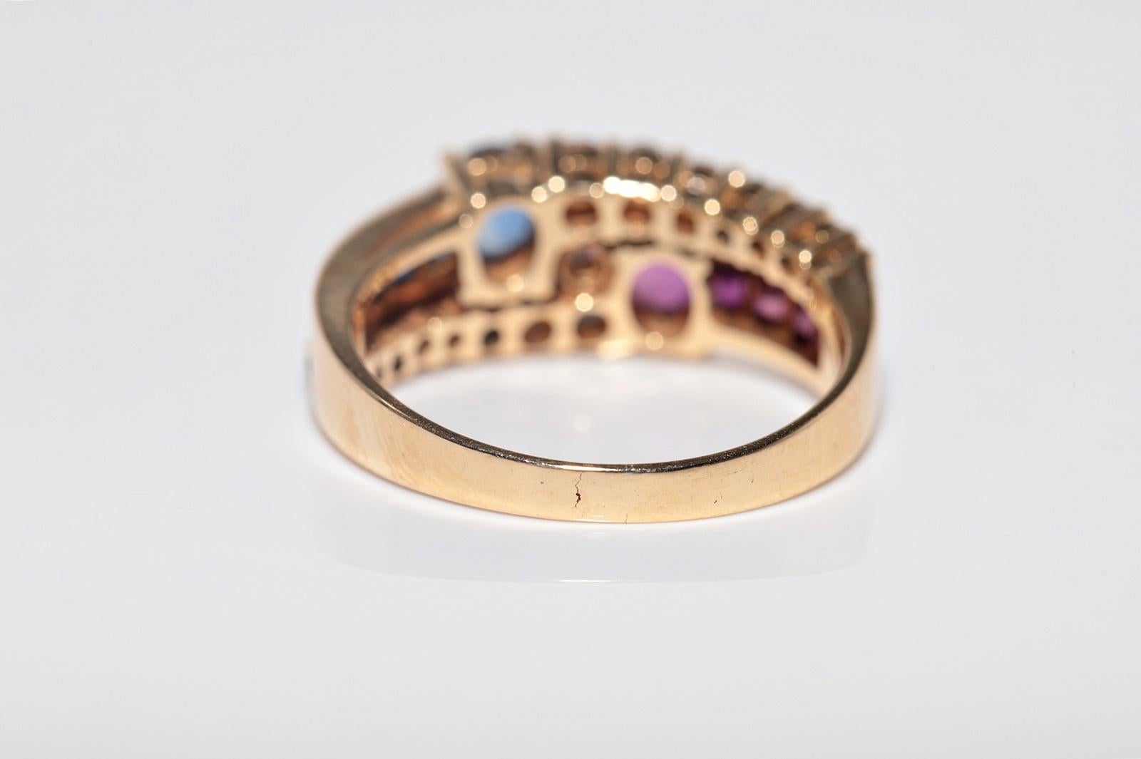 Vintage CIRCA 1980er Jahre 18k Gold natürlichen Diamanten und Saphir Rubin verziert Ring im Angebot 8