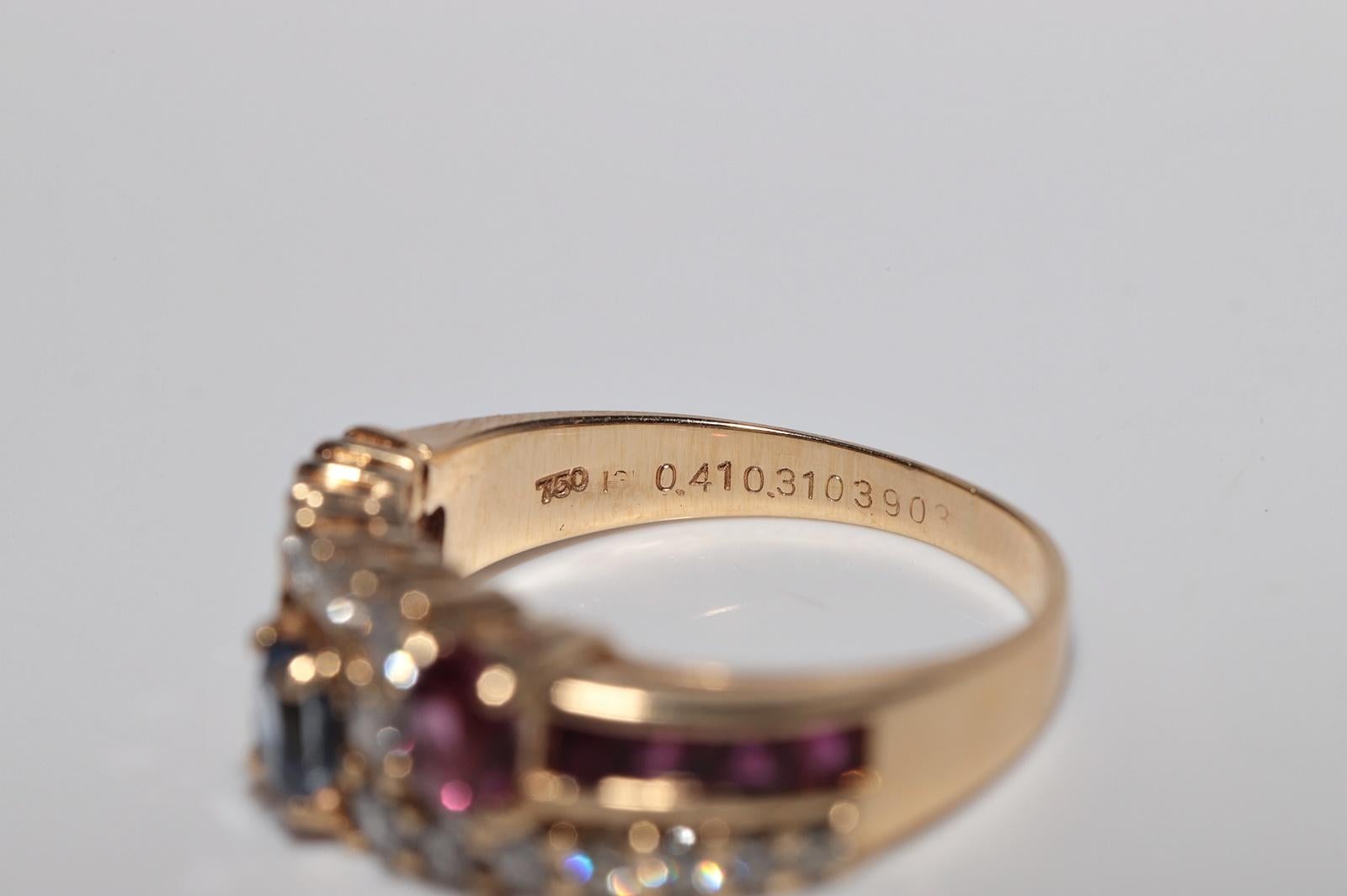 Vintage CIRCA 1980er Jahre 18k Gold natürlichen Diamanten und Saphir Rubin verziert Ring im Angebot 9