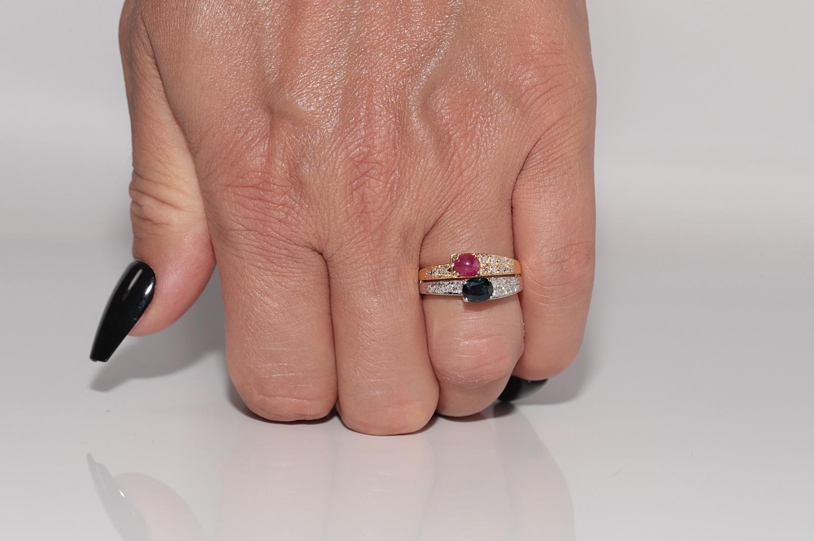 Vintage CIRCA 1980er Jahre 18k Gold natürlichen Diamanten und Saphir Rubin verziert Ring im Angebot 10