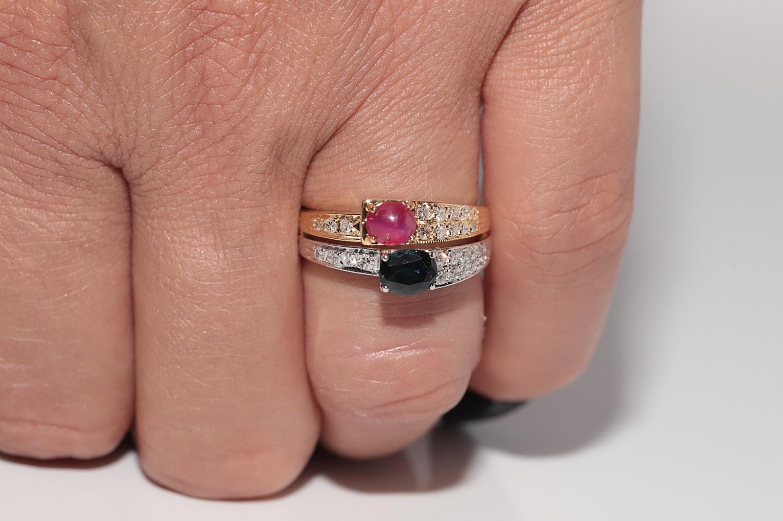 Vintage CIRCA 1980er Jahre 18k Gold natürlichen Diamanten und Saphir Rubin verziert Ring im Angebot 11