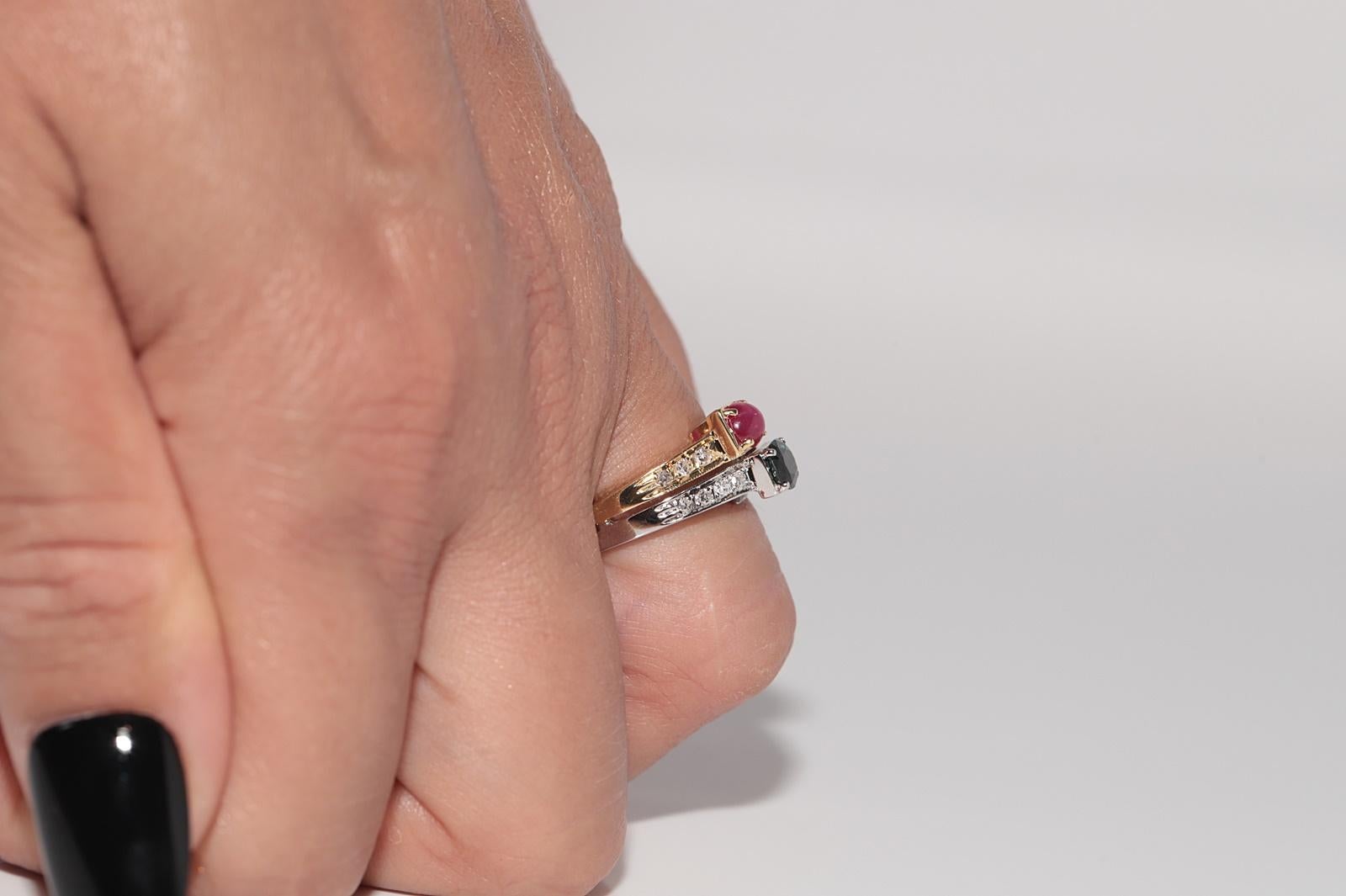 Vintage CIRCA 1980er Jahre 18k Gold natürlichen Diamanten und Saphir Rubin verziert Ring im Angebot 12