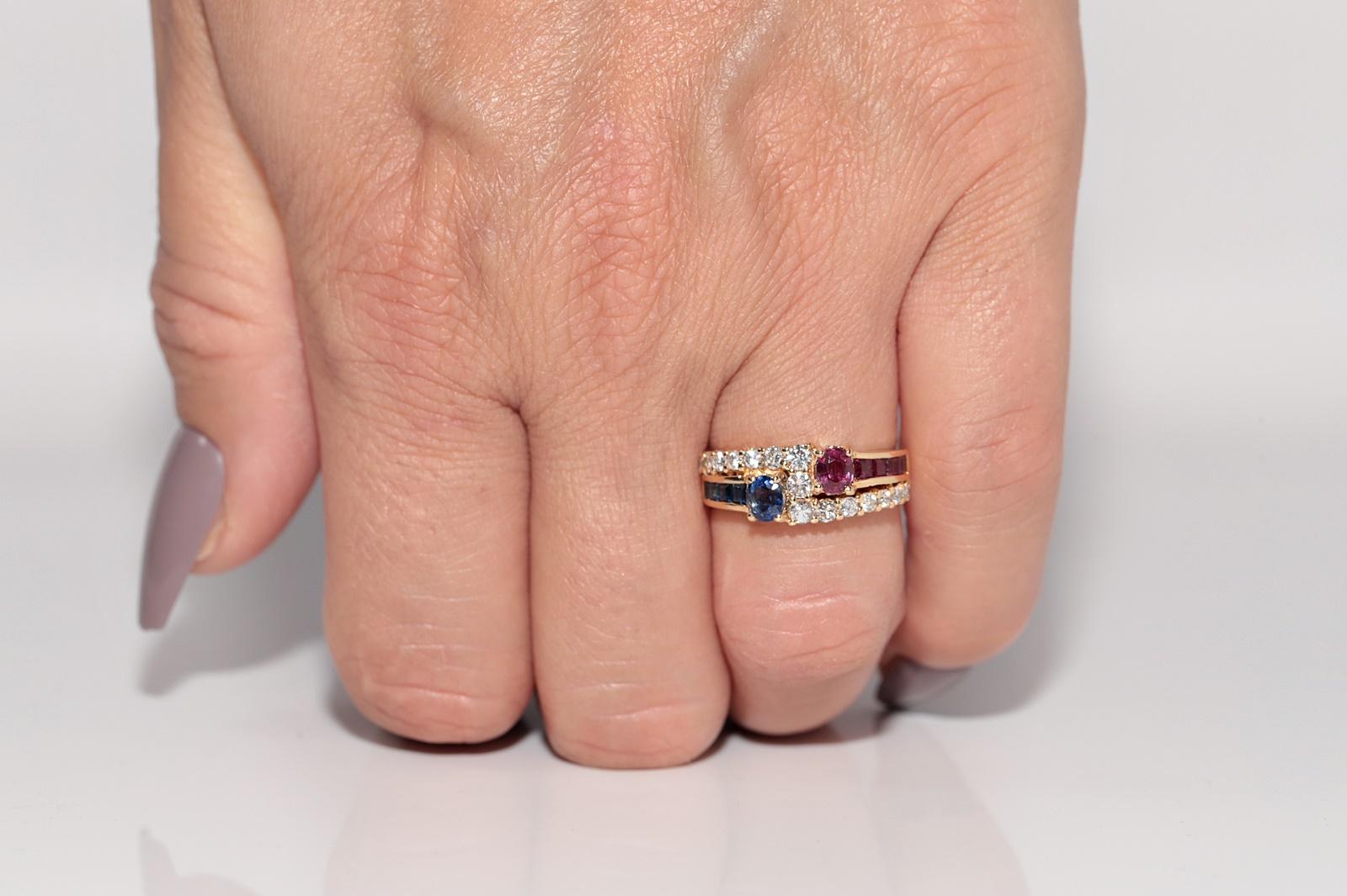 Vintage CIRCA 1980er Jahre 18k Gold natürlichen Diamanten und Saphir Rubin verziert Ring (Retro) im Angebot