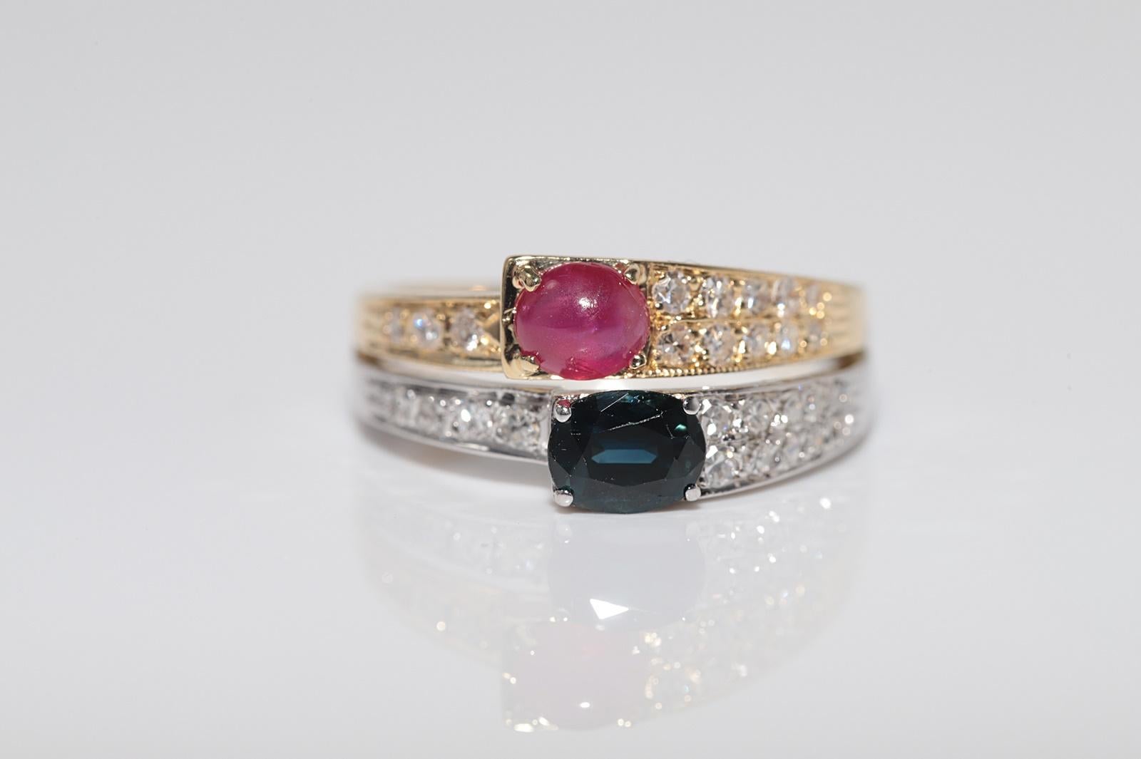 Vintage CIRCA 1980er Jahre 18k Gold natürlichen Diamanten und Saphir Rubin verziert Ring (Einfacher Schliff) im Angebot