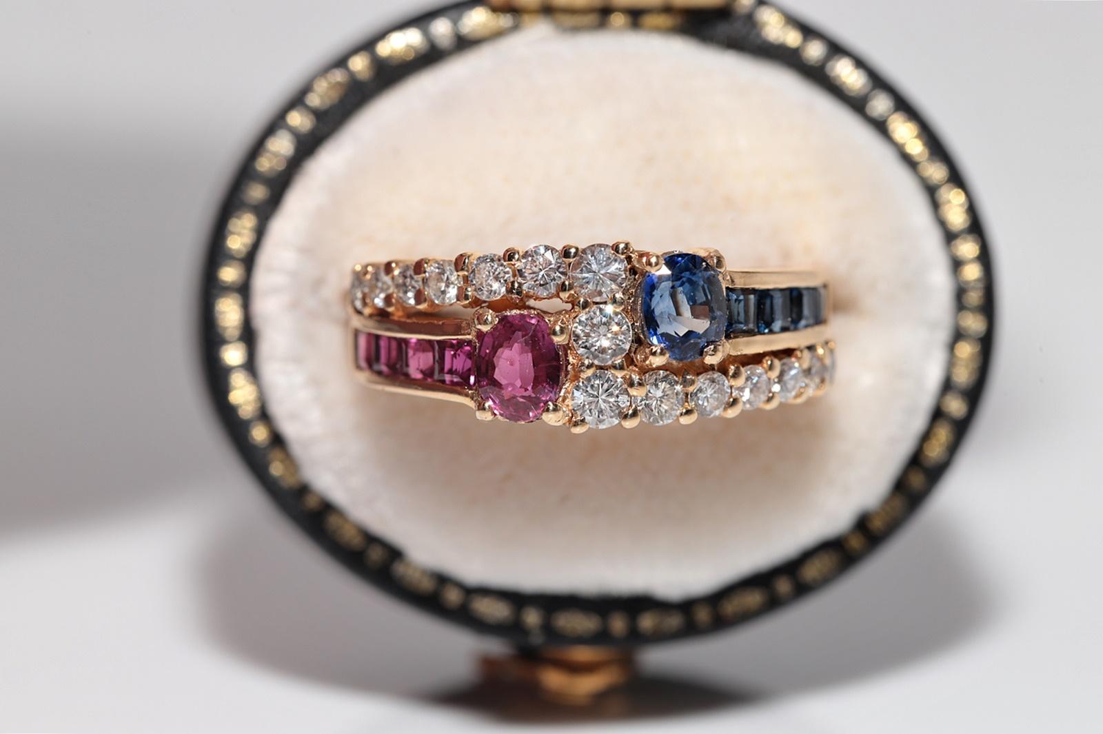 Vintage CIRCA 1980er Jahre 18k Gold natürlichen Diamanten und Saphir Rubin verziert Ring im Angebot 1