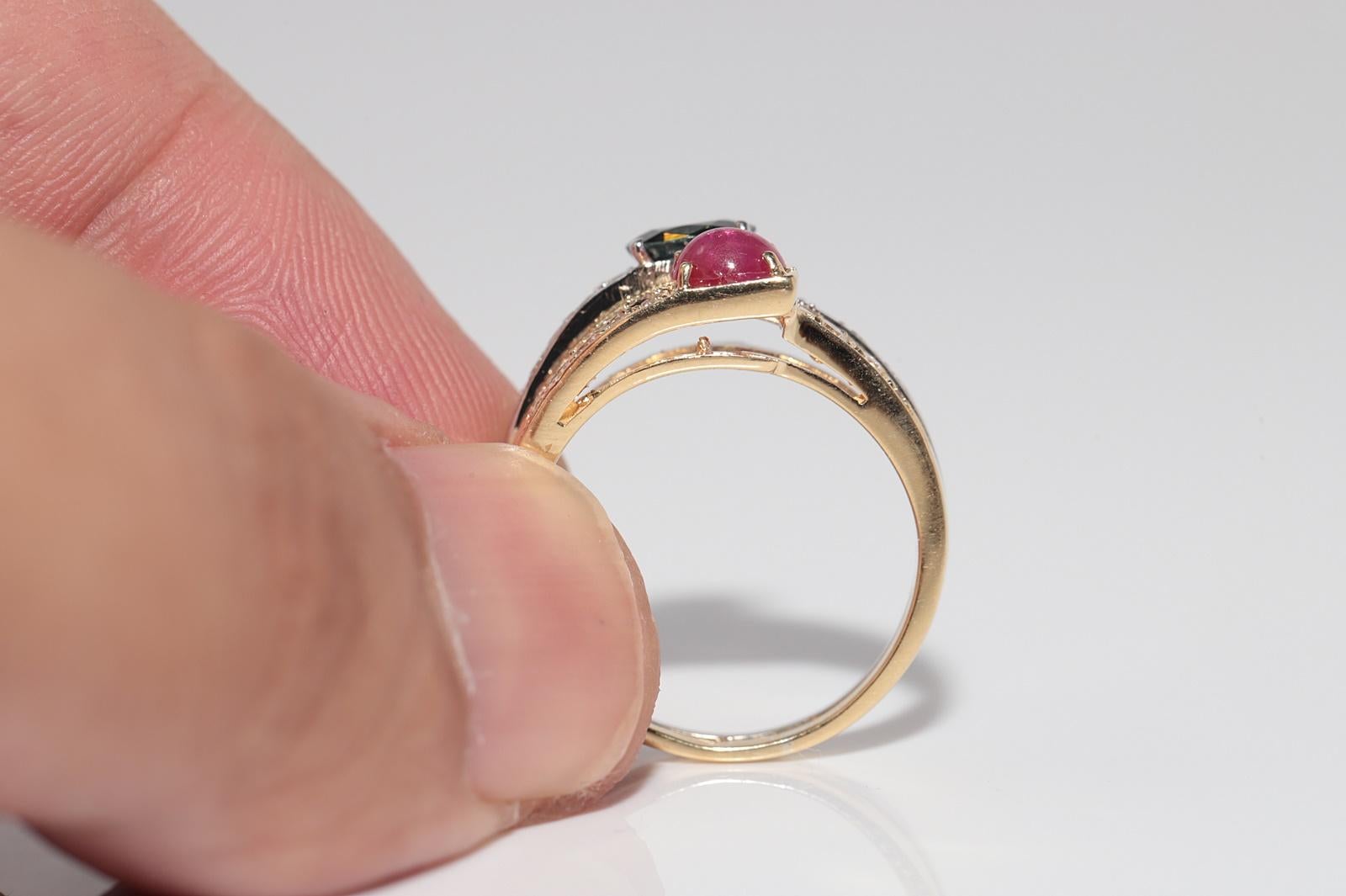 Vintage CIRCA 1980er Jahre 18k Gold natürlichen Diamanten und Saphir Rubin verziert Ring im Angebot 1