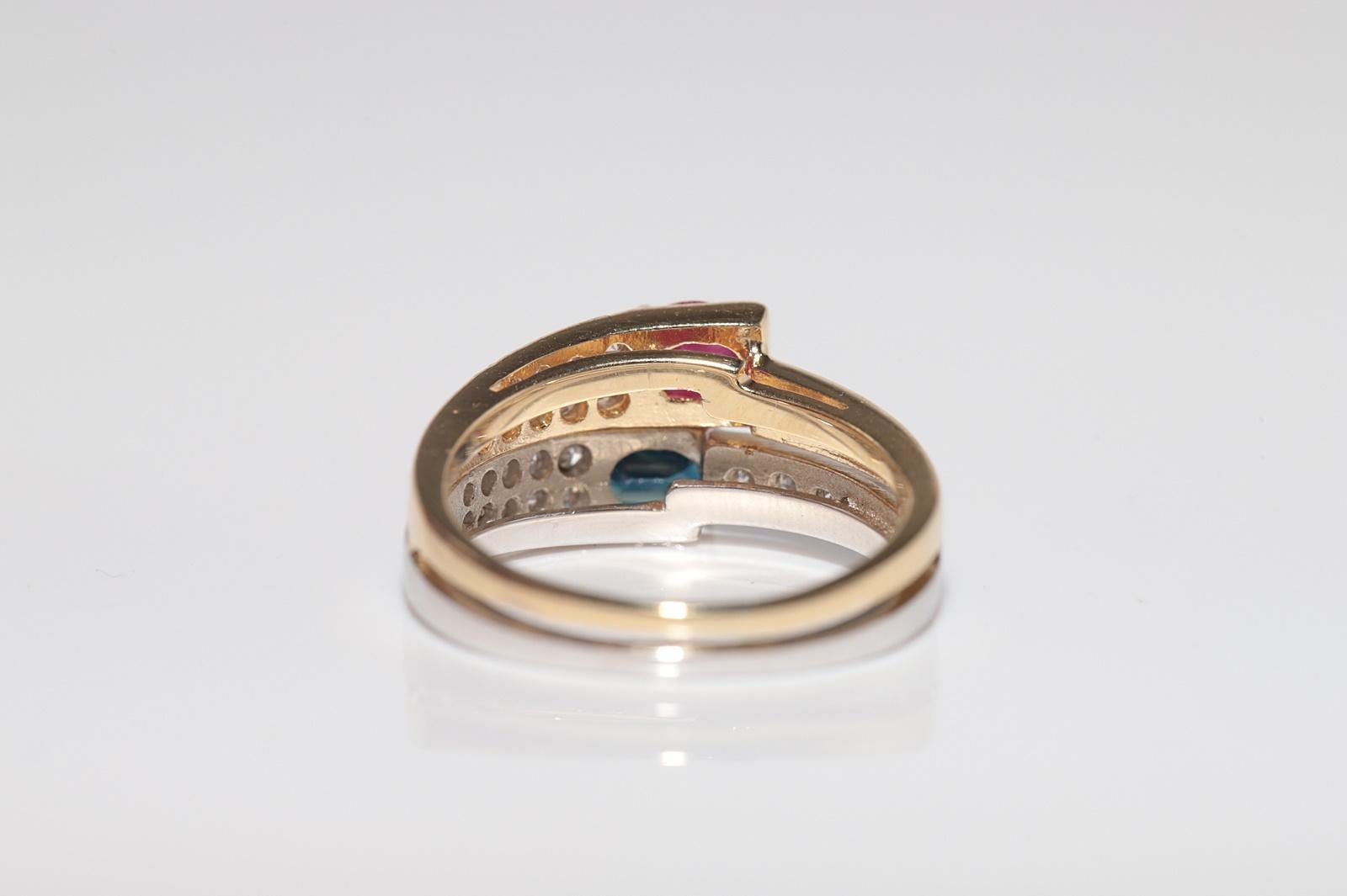 Vintage CIRCA 1980er Jahre 18k Gold natürlichen Diamanten und Saphir Rubin verziert Ring im Angebot 2