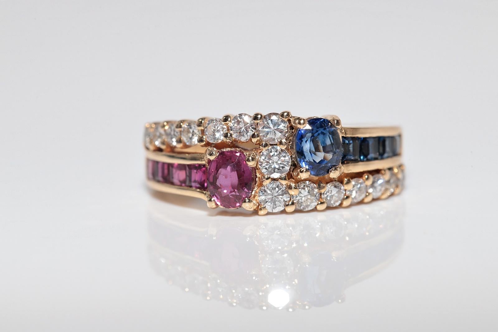Vintage CIRCA 1980er Jahre 18k Gold natürlichen Diamanten und Saphir Rubin verziert Ring im Angebot 3