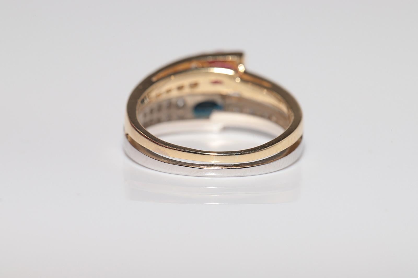 Vintage CIRCA 1980er Jahre 18k Gold natürlichen Diamanten und Saphir Rubin verziert Ring im Angebot 3