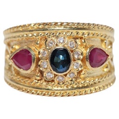 Vintage ByCA 1980 Bague en or 18k ornée de diamants naturels et de saphirs et de rubis