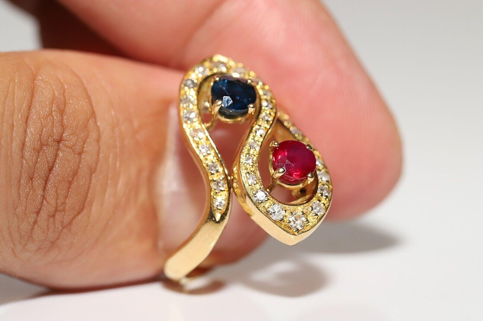 Vintage Circa 1980s 18k Gold Natural Diamond And Sapphire Ruby Ring In Good Condition For Sale In Fatih/İstanbul, 34