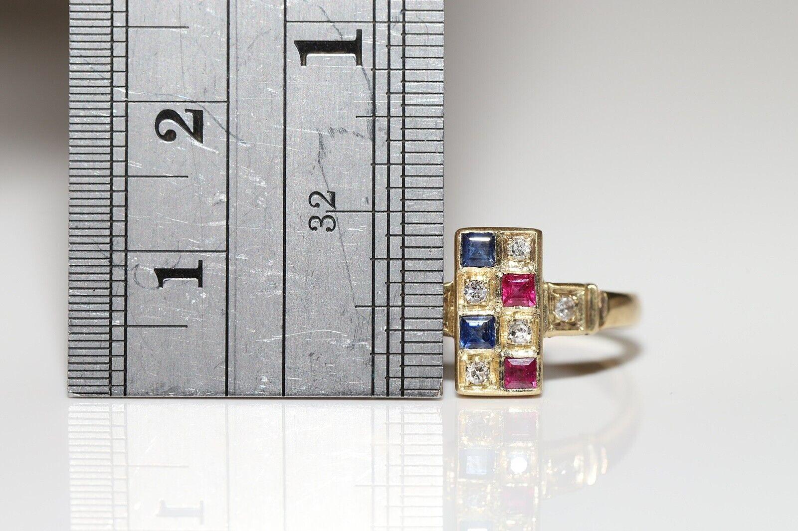Anello quadrato in oro 18k con diamante naturale e zaffiro e rubino, vintage, anni '80 circa in vendita 4