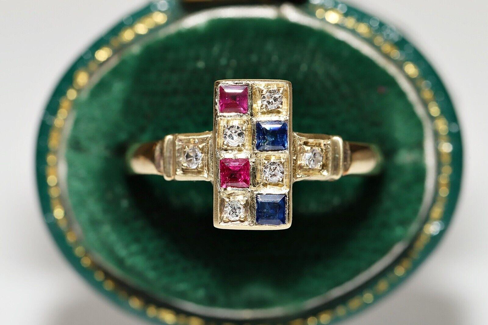 Anello quadrato in oro 18k con diamante naturale e zaffiro e rubino, vintage, anni '80 circa in vendita 7