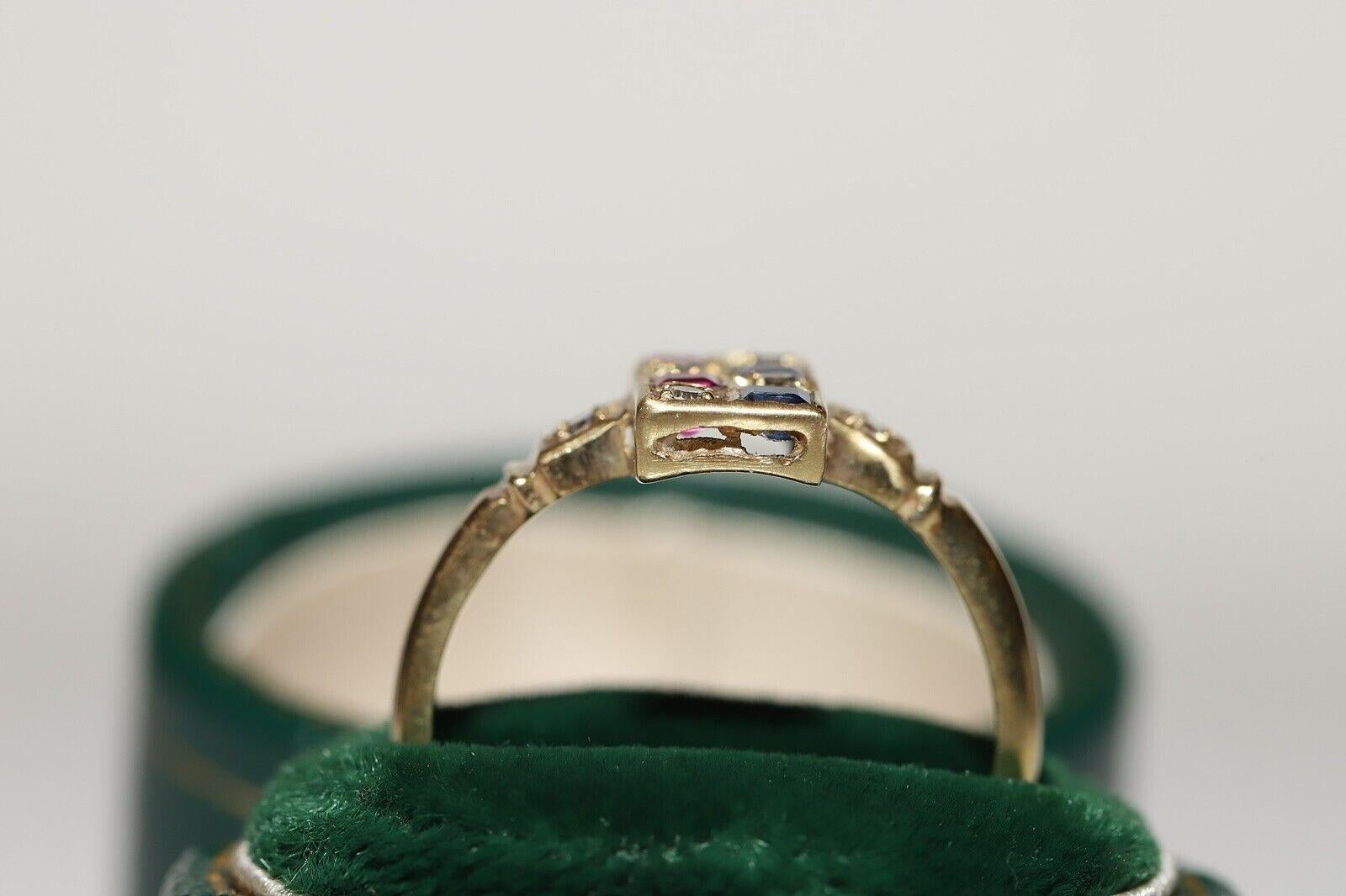 Anello quadrato in oro 18k con diamante naturale e zaffiro e rubino, vintage, anni '80 circa in vendita 8