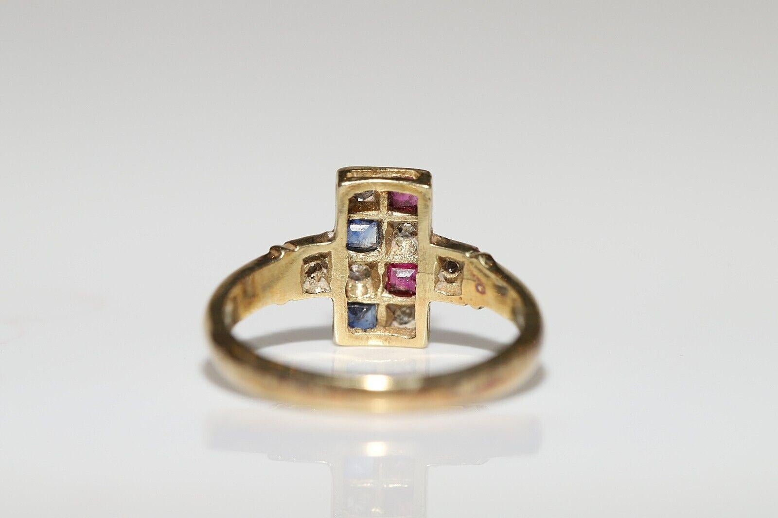 Donna Anello quadrato in oro 18k con diamante naturale e zaffiro e rubino, vintage, anni '80 circa in vendita