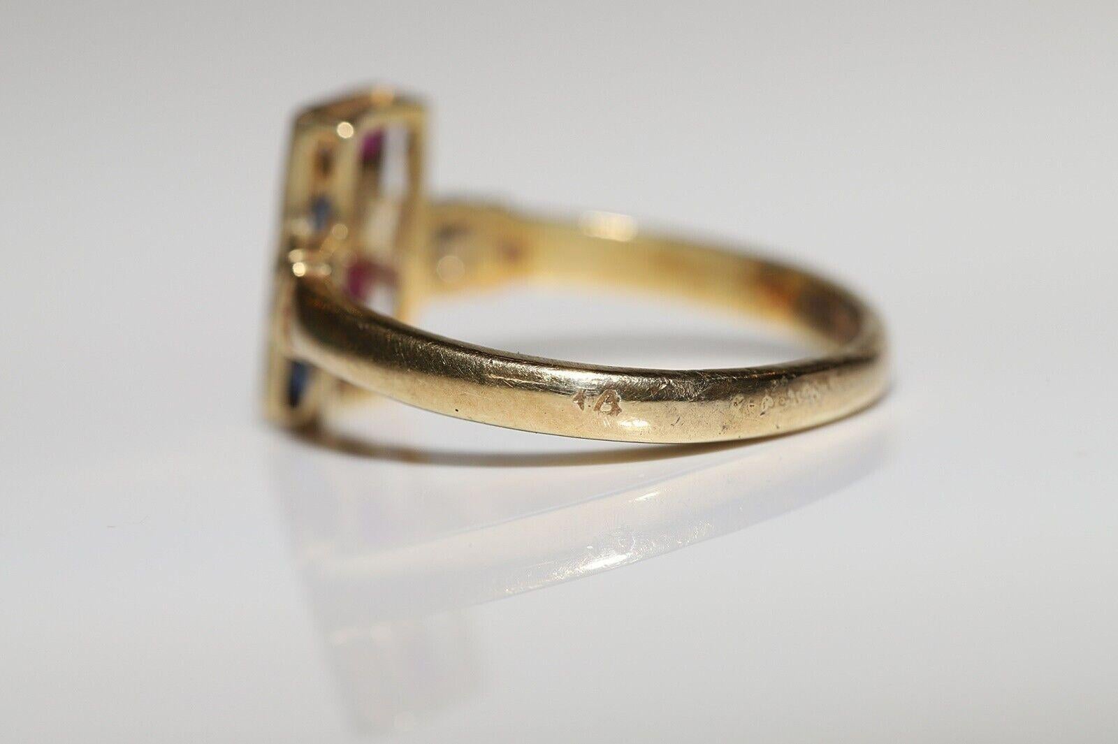 Anello quadrato in oro 18k con diamante naturale e zaffiro e rubino, vintage, anni '80 circa in vendita 1