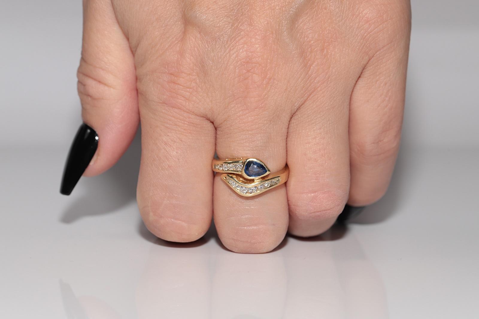 Vintage Circa 1980s 18k Gold Natural Diamond And Sapphire Snake Style Ring 8