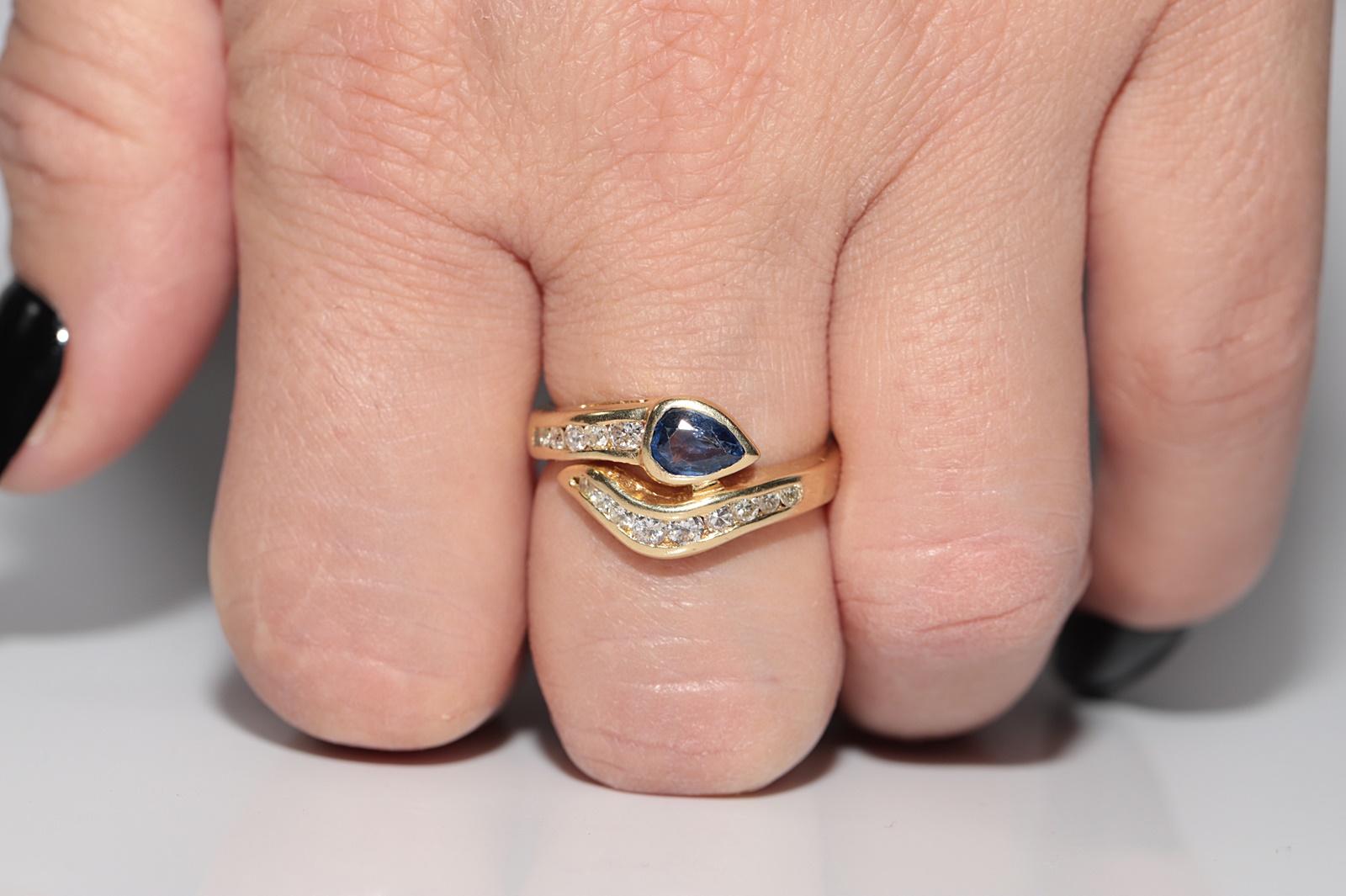 Vintage Circa 1980s 18k Gold Natural Diamond And Sapphire Snake Style Ring 9