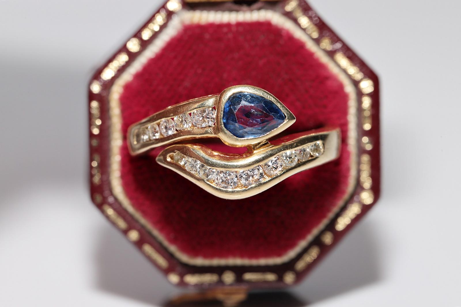 In very good condition.
Total weight is 6.2 grams.
Totally is diamond 0.40 ct.
The diamond is has G-H-I color and vvs-vs clarity.
Totally is sapphire 0.55 ct.
Ring size is US 7.5 
We can make any size.
Box is not included.
Please contact for any