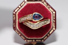 Vintage Circa 1980s 18k Gold Natural Diamond And Sapphire Snake Style Ring