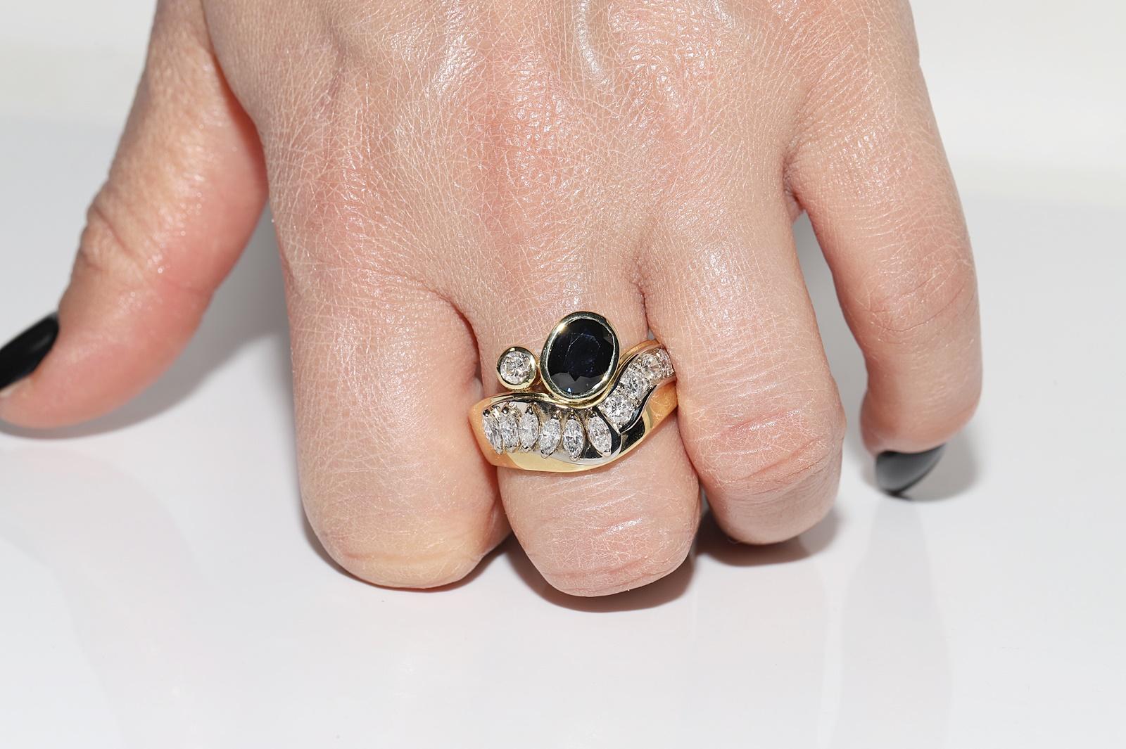 Anello con serbatoio forte in oro 18 carati con diamanti naturali e zaffiri, CIRCA 1980 in vendita 8