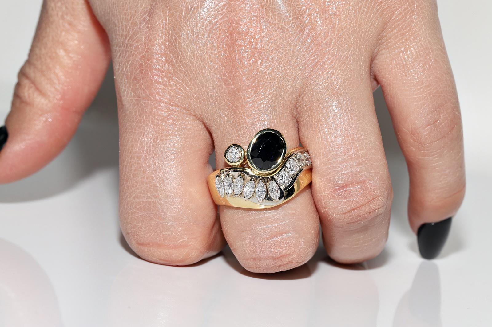 Anello con serbatoio forte in oro 18 carati con diamanti naturali e zaffiri, CIRCA 1980 in vendita 9