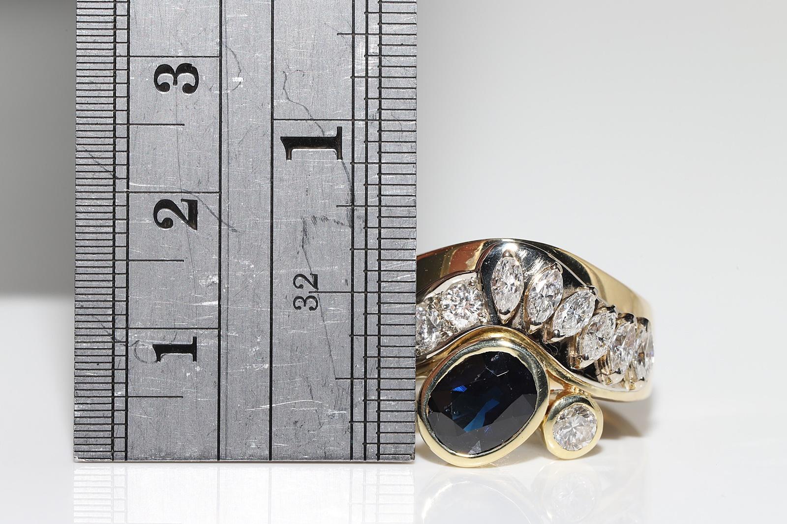 Rétro Anello con serbatoio forte in oro 18 carati con diamanti naturali e zaffiri, CIRCA 1980 in vendita